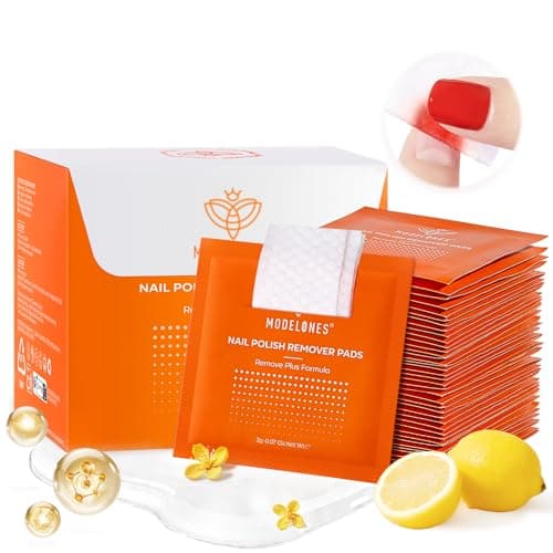 Modelones Nail Polish Remover Pads, Acetone Nail Polish Remover Wipes 50 PCS Professional Individually Wrapped Wet Wipes Easily & Quickly Lemon Smell Glycerin Moisturizing Big Size Portable - Image 1