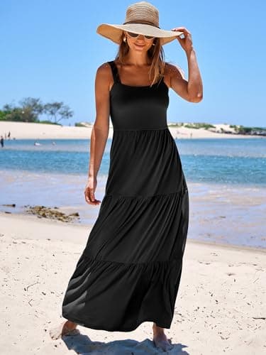 ANRABESS Women's Summer Casual Long Maxi Beach Vacation Dresses Sleeveless Square Neck Flowy Tiered Sun Dress with Pockets Black Large - Image 2