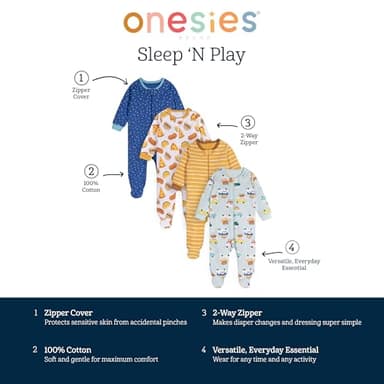 Onesies Brand Baby Boy's 4-Pack Sleep 'N Play Footies, Snack Bar, 0 Months - Image 6
