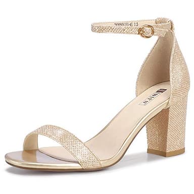 IDIFU Cookie-MI Block Heels 3 Inch Sandals Chunky Open Toe Heel Wedding Homecoming Dress Shoes for Women Brides Ladies (Gold Glitter, 9 B(M) US) - Image 1