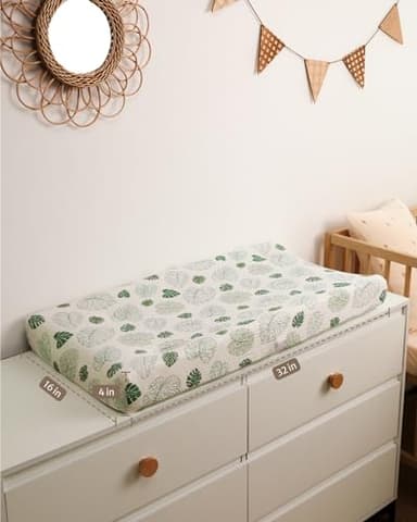 Blissful Diary Muslin Changing Pad Cover for Girls Boys, Ultra Soft Breathable Cotton, Baby Diaper Change Table Pad Covers, 2Pack (Monstera Leaves&Dark Green) - Image 5