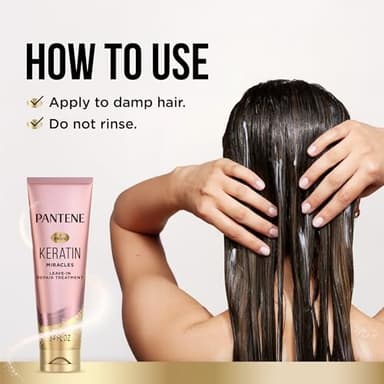 Pantene Keratin Leave-In Conditioner with Argan Oil, Protein Treatment for Dry, Damaged & Color-Treated Hair, Repairs Split Ends & Protects from Damage, Formaldehyde-Free, 8.4 Fl Oz - Image 6