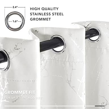 Deconovo Bedroom Curtains, Room Darkening Drapes, Thermal Insulated Soundproof Panel, Silver Tree Print, 52 x 84 Inch, Machine Washable Window Panels for Living Room Officee, Set of 2, Pure White - Image 6