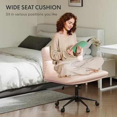 FLEXISPOT Cross Legged Office Chair for Vanity Desk Criss Cross Chair with Wheels Vanity Chair Armless Home Office Desk Chair Comfy Wide Seat Cushion(Pink) - Image 5