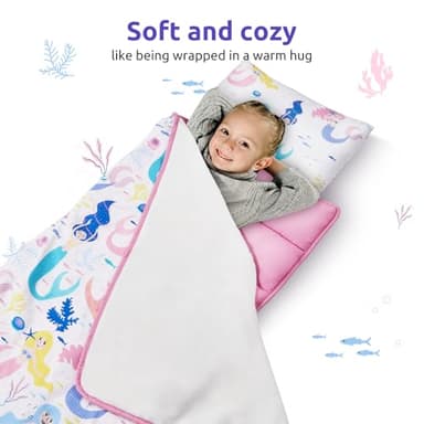 Safotad Toddler Nap Mat with Pillow & Blanket, 54"x33" Portable Roll-Up Design - Soft, Washable, Lightweight Toddler Sleeping Bags - Great for Preschool, Daycare, Pink - Image 8