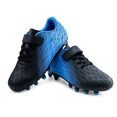 brooman Kids Firm Ground Soccer Cleats Boys Girls Athletic Outdoor Football Shoes(3,Black Blue) - Image 6