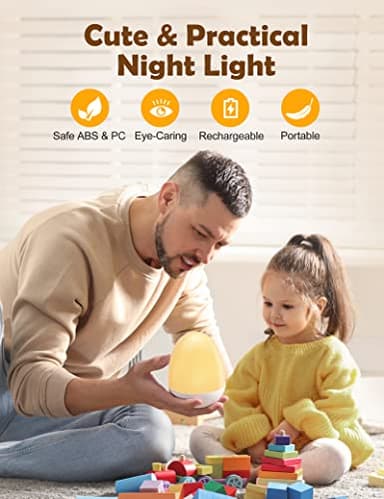 JolyWell Baby Night Light for Kid, Portable Egg Nightlight with Stable Charging Pad, Touch Nursery Night Lamp for Breastfeeding, Toddler Night Light for Bedroom, Timer Setting, ABS+PC, White-2 - Image 7