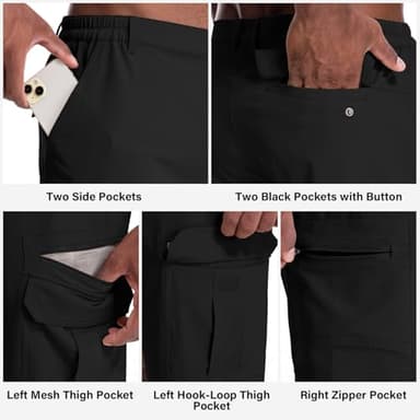 Jessie Kidden Mens Outdoor Casual Expandable Waist Lightweight Water Resistant Quick Dry Fishing Hiking Shorts #6222-Black,32 - Image 3