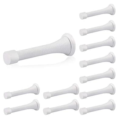 HOMOTEK 12 Pack Spring Door Stops,3-1/8” Heavy Duty Door Stop - Flexible Spring Door Stopper with Low Mounted White Rubber Bumper Tips, White - Image 1