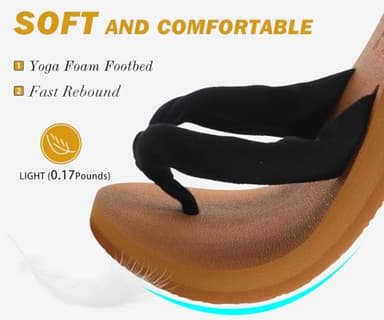 KuaiLu Flip Flops Women Arch Support Yoga Mat Comfortable Summer Beach Walking Thong Cushion Sandals Slip on Outfits Travel Essentials Orthotic Slides Indoor Outdoor Slippers Shoes Black Khaki Size 9 - Image 3