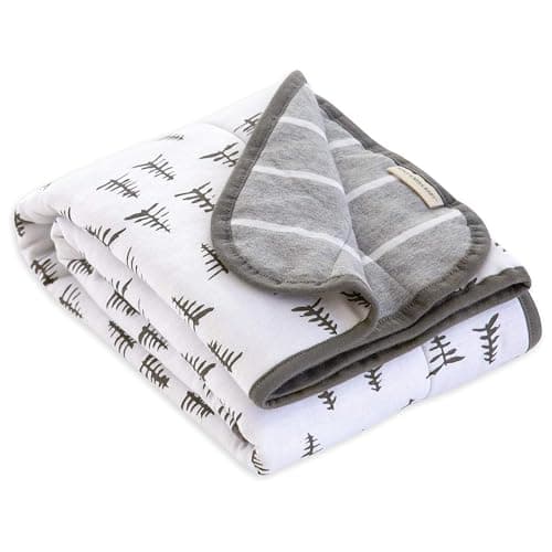 Burt's Bees Baby Infant Reversible Blankets 100% Organic Cotton GOTS Certified - Pine Forest Prints with Quilting Pattern Soft Nursery Blanket with 100% Polyester Fill for Size 30 x 40 Inch - Image 1