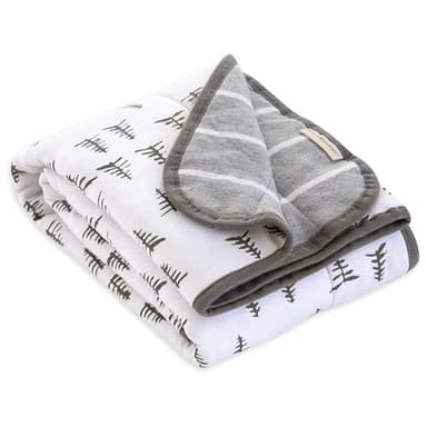 Burt's Bees Baby Infant Reversible Blankets 100% Organic Cotton GOTS Certified - Pine Forest Prints with Quilting Pattern Soft Nursery Blanket with 100% Polyester Fill for Size 30 x 40 Inch - Image 1