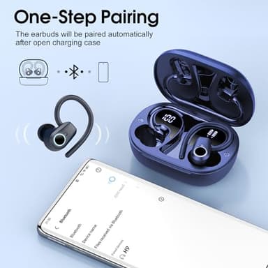 Wireless Earbuds,50H Stereo Ear Buds Dual LED Display, Bluetooth 5.3 Headphones Sport, 2025 Bluetooth Earbuds with 4 ENC Noise Canceling Mic, IP7 Waterproof Earphones with Earhooks for Running, Navy - Image 6