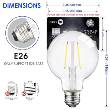 ENERGETIC SMARTER LIGHTING 5W Dimmable G25 LED Edison Light Bulb, G25 (G80) Globe Bulb, 60W Equivalent, 5000K Daylight, Christmas Light, E26 Standard Base, ETL Listed, 6-Pack - Image 2