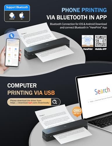 PRT Portable Printer Wireless for Travel, Inkless Bluetooth Small Mobile Thermal Printer, Support 8.5" X 11", A4, Compatible with iOS, Android, Laptop for Home Use, Office & Vehicles, 300 DPI, Black - Image 2