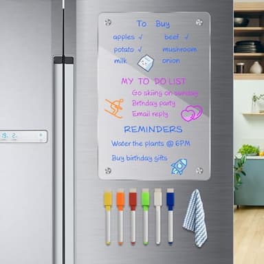 JonXon 8"x12" Acrylic Magnetic Dry Erase Board for Fridge, Clear Acrylic Magnet Calendar for Refrigerator,Includes 6 Dry Erase Markers(Clear Blank) - Image 1