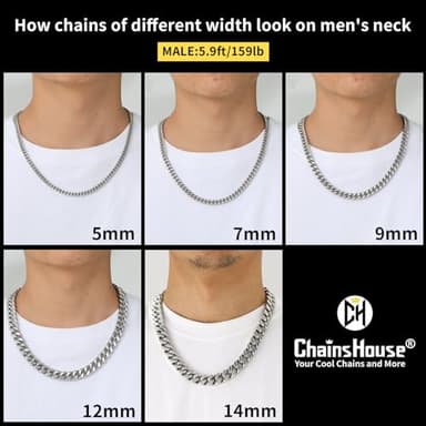 Stainless Steel Mens Cuban Link Chain, Miami Cuban Chain Necklace for Men, 9mm Wide Hip Hop Mens Jewelry, 20" - Image 5