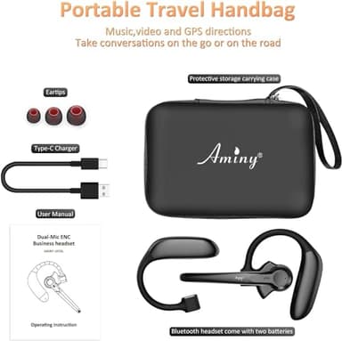 AMINY Wireless Bluetooth Headset with Microphone 30 Hrs Talking Time V5.3 Auriculares Bluetooth Earpiece,AI Noise Cancelling Bluetooth Earphones for Trucker Office Home - Image 6