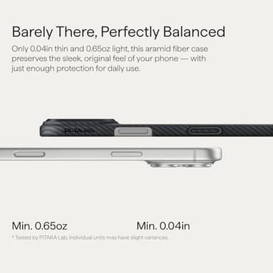pitaka for iPhone 17 Pro Case 6.3" with Camera Control Button, Compatible with MagSafe, Ultra-Slim Case with Caseless Touch Feeling, 600D Aramid Fiber Woven, Black/Grey(Twill) - Image 3
