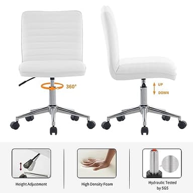 Furnimart Faux Leather Mid-Back Armless Office Desk Adjustable Task Chair Home Office Chair Small Swivel Chair Dorm Chair with Smooth Casters (PU White) - Image 6