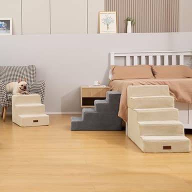Dog Stairs for Small Dogs & Cats, 3-Step Non-Slip Pet Steps for Couch Sofa and Chair, Grey, 13.6" H - Image 9