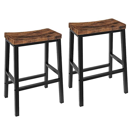 HOOBRO Bar Stools, Set of 2 Bar Chairs, 23.6 Inch Saddle Stools, Kitchen Counter Seat with Footrests, Industrial Barstools for Dining Room, Kitchen, Counter, Rustic Brown and Black BF02MD01 - Image 1