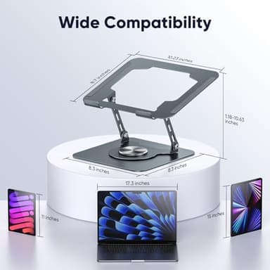 mearens Laptop Stand, 360° Rotating Foldable Adjustable Computer Stand for 8 to 17.3 inches Laptop & Tablet, Carbon Steel, 45LB Capacity, Anti-Slip, Ergonomic Design (Starry Gray - Image 6