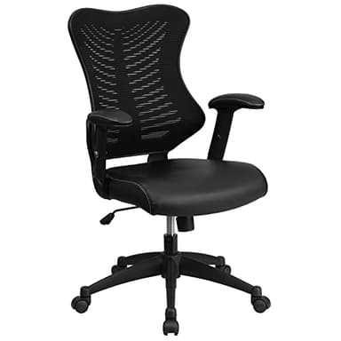 Flash Furniture Kale High Back Designer Black Mesh Executive Swivel Ergonomic Office Chair with LeatherSoft Seat and Adjustable Arms - Image 1