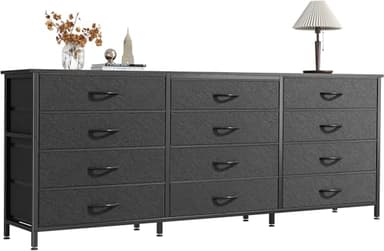 Huuger 63 Inch Long Dresser for Bedroom, TV Stand for 65, 70 Inch TV, 12 Drawer Dresser for Closet, Chest of Drawers, Large Fabric Drawers for Bedroom, Media Console with Storage, Black - Image 1