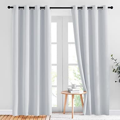 NICETOWN Room Darkening Curtains for Living Room - Easy Care Solid Thermal Insulated Grommet Panels/Drapes for Bedroom (2 Panels, 52 by 84, Greyish White) - Image 1