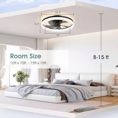 AHAWILL Low Profile Ceiling Fans with Lights,19.7" Flush Mount Ceiling Fan with Remote,Reversible,Noiseless,Dimmable,Black Fandelier Chandelier Ceiling Fan for Bedroom. - Image 2