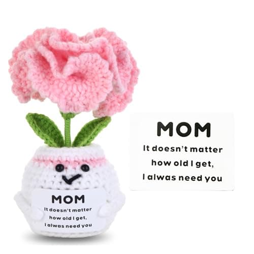 Lackycc Easter Basket Essentials Stuffers Positive Crochet Animals Flower-MOM for Mom,Appreciation Graduation Gifts for Women,Emotional Support Crochet Knitted Flower - Image 1