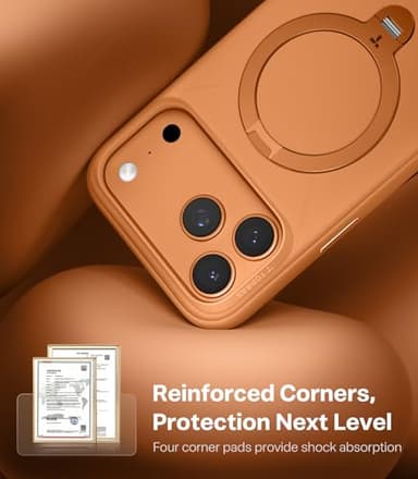 TORRAS Q3 Silicone 360 Spin for iPhone 17 Pro Case with Stand, Fit for MagSafe, Magnetic Ring Kickstand with Camera Control, Liquid Silicone Rubber Soft Phone Case for iPhone 17 Pro 6.3'', Orange - Image 5