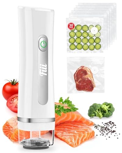 Fiii Portable Vacuum Sealer for Food, Compact Vacuum Sealer with Visible Water Tank, 30 Reusable Vacuum Bags, Handheld Sealer Machine, White