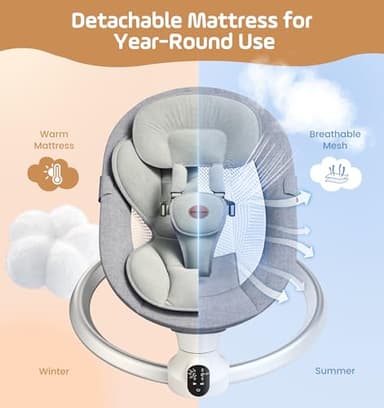 Baby Swings for Infants - Exclusive App & Bluetooth Function, Electric Baby Swing with 5 Point Harness & 5 Sway Speeds, 10 Preset Lullabies, Portable Infant Swing for Indoor/Outdoor (Light Gray) - Image 6