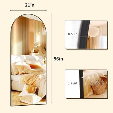 XRAMFY 56"x21" Arched Full Length Mirror Floor Mirrors with Aluminum Alloy Frame Free-Standing Wall Mounted Floor Mirrors or Large Dressing Mirror, Black Mirror Full Length - Image 2