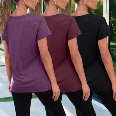 SUNBS Womens 3 Pack T-Shirts Short Sleeve Summer Tops Fashion Basic Tees Comfy Casual Vacation Outfits Workout Clothes 2025 PurpleWineredBlack M - Image 4