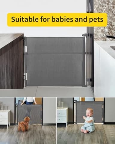 Retractable Baby Gate,Mesh Baby Gate or Mesh Dog Gate,33" Tall,Extends up to 71" Wide,Child Safety Gate for Doorways,Stairs,Hallways,Indoor/Outdoor(Grey,33"x71") - Image 6