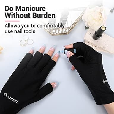 AIRSEE UV Gloves for Nail Lamp,Professional UPF50+ UV Protection Gloves for Manicures Nail Art,Fingerless Gloves That Shield Skin from The Sun and Nail Lamp (Black) - Image 5