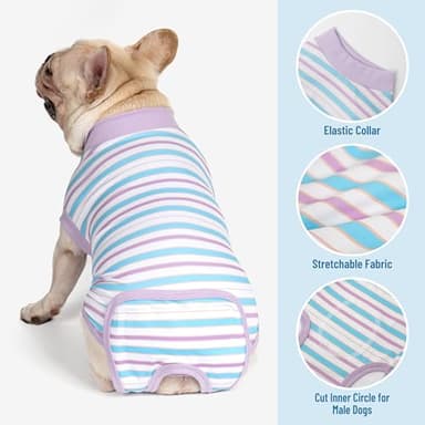 cyeollo Recovery Suit for Dogs Surgery Suit Female Spay Soft Pet Onesie Bodysuit Male Dog Neuter, Small Dogs Surgical Recovery Shirt, Striped, L - Image 2