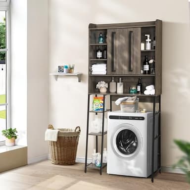 Decofy Over The Toilet Storage Cabinet, 31.5" L x 7.7" W x 66.9" H, Bathroom Organizer with Adjustable Shelves and Sliding Door, Farmhouse Above Toilet Storage for Small Bathrooms, Sturdy Metal Frame - Image 6
