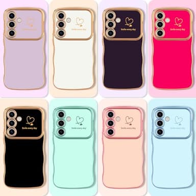 LCHULLE for Samsung Galaxy S24 Plus Case for Women Girls, Cute Wave Frame Curly Shape with Love Heart Camera Protection Cover Luxury Plating Shockproof Phone Case for Galaxy S24 Plus 5G, Baby Blue - Image 8