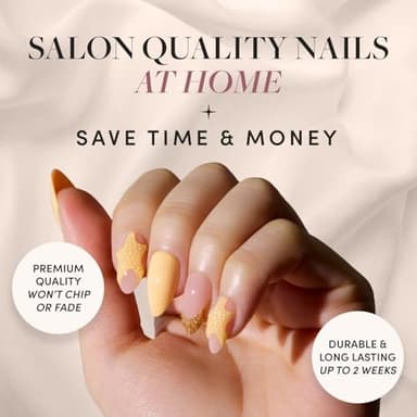 Glamnetic Press On Nails - Sunny Shores | Short Almond Orange Fake Nails with 3D Starfish, Reusable Summer Nails | 15 Sizes - 30 Nail Kit with Glue - Image 2
