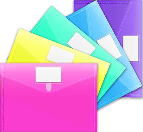 Sooez 5 Pack Plastic Envelopes Poly Envelopes, Clear Document Folders Plastic File Folders US Letter A4 Size File Folder with Label Pocket, Teacher School Office Supplies Organization, Assorted Color - Image 1