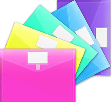 Sooez 5 Pack Plastic Envelopes Poly Envelopes, Clear Document Folders Plastic File Folders US Letter A4 Size File Folder with Label Pocket, Teacher School Office Supplies Organization, Assorted Color - Image 1