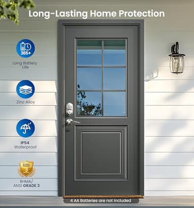 Veise Keyless Entry Door Lock with 2 Lever Handles - Electronic Keypad Deadbolt, Auto Lock, Back Lit & Easy Installation Design, Front Door Handle Sets, Satin Nickel - Image 5