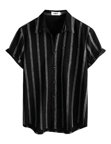 VATPAVE Mens Summer Striped Shirts Button Down Short Sleeve Vintage Beach Hawaiian Shirts with Pocket X-Large Black Vacation - Image 4