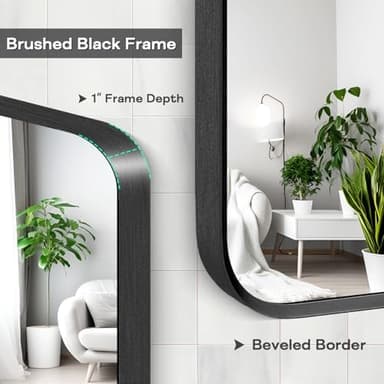 Wall Mount Mirror for Bathroom, Brushed Black Metal Framed Large Rounded Corner Rectangular Vanity Mirror, Tempered Glass, Anti-Rust, Hangs Horizontally or Vertically (30" x 40", Black - Image 4