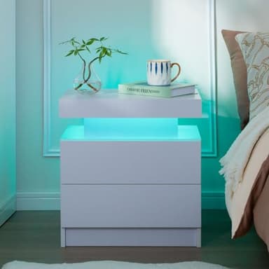 i-aplus Nightstand Set of 2 LED Nightstand with 2 Drawers,Night Stand Set 2 with LED Light,Bedside Table with Drawers for Bedroom,White - Image 3