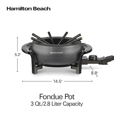 Hamilton Beach 12 Cup Electric Fondue Pot Set with Temperature Control, 6-Color Coded Forks, for Cheese, Chocolate, Hot Oil, Broth, 3 Quart PFAS-Free Nonstick Interior, Gray (86202) - Image 8